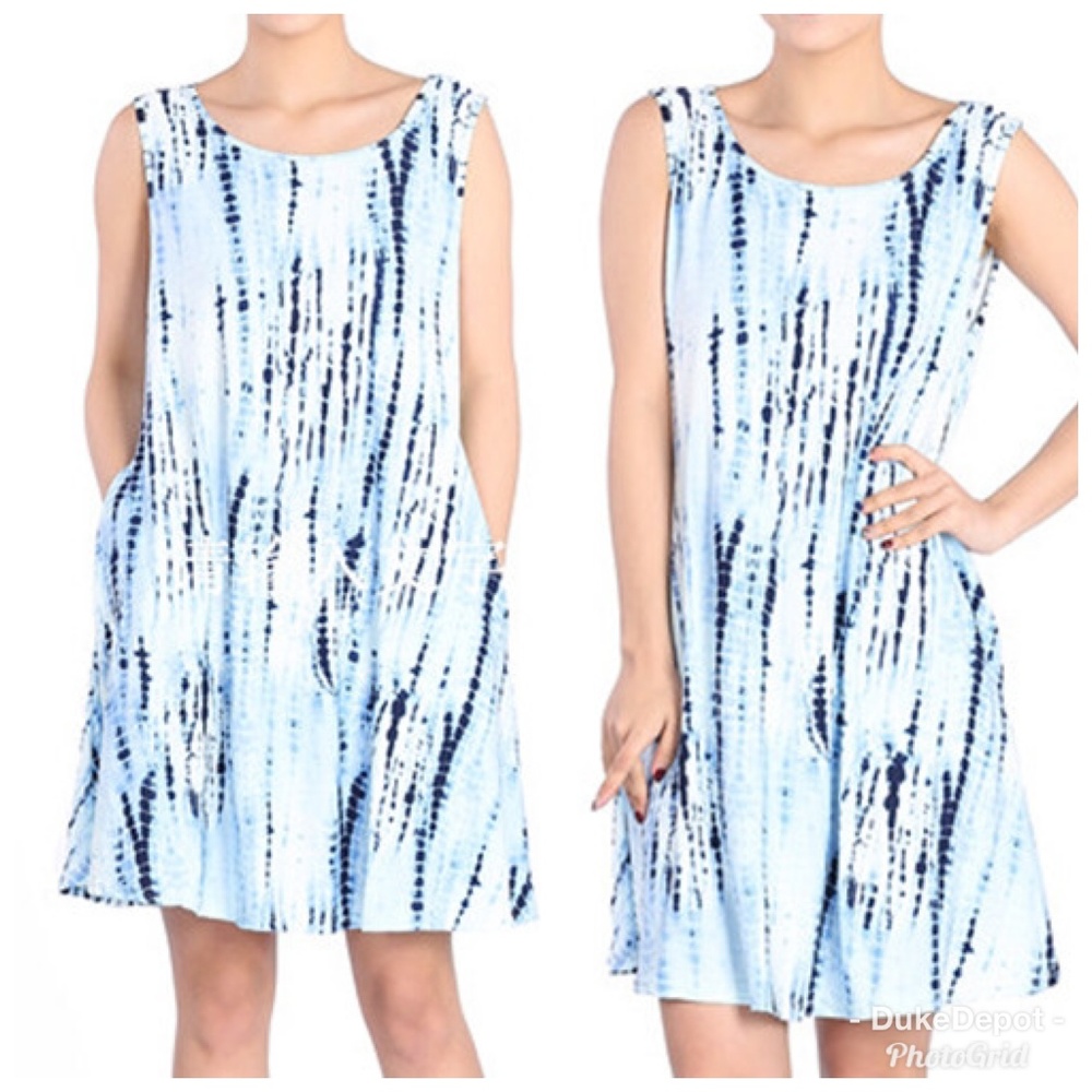 Casual Tie Dye Dress with  Pockets on Side